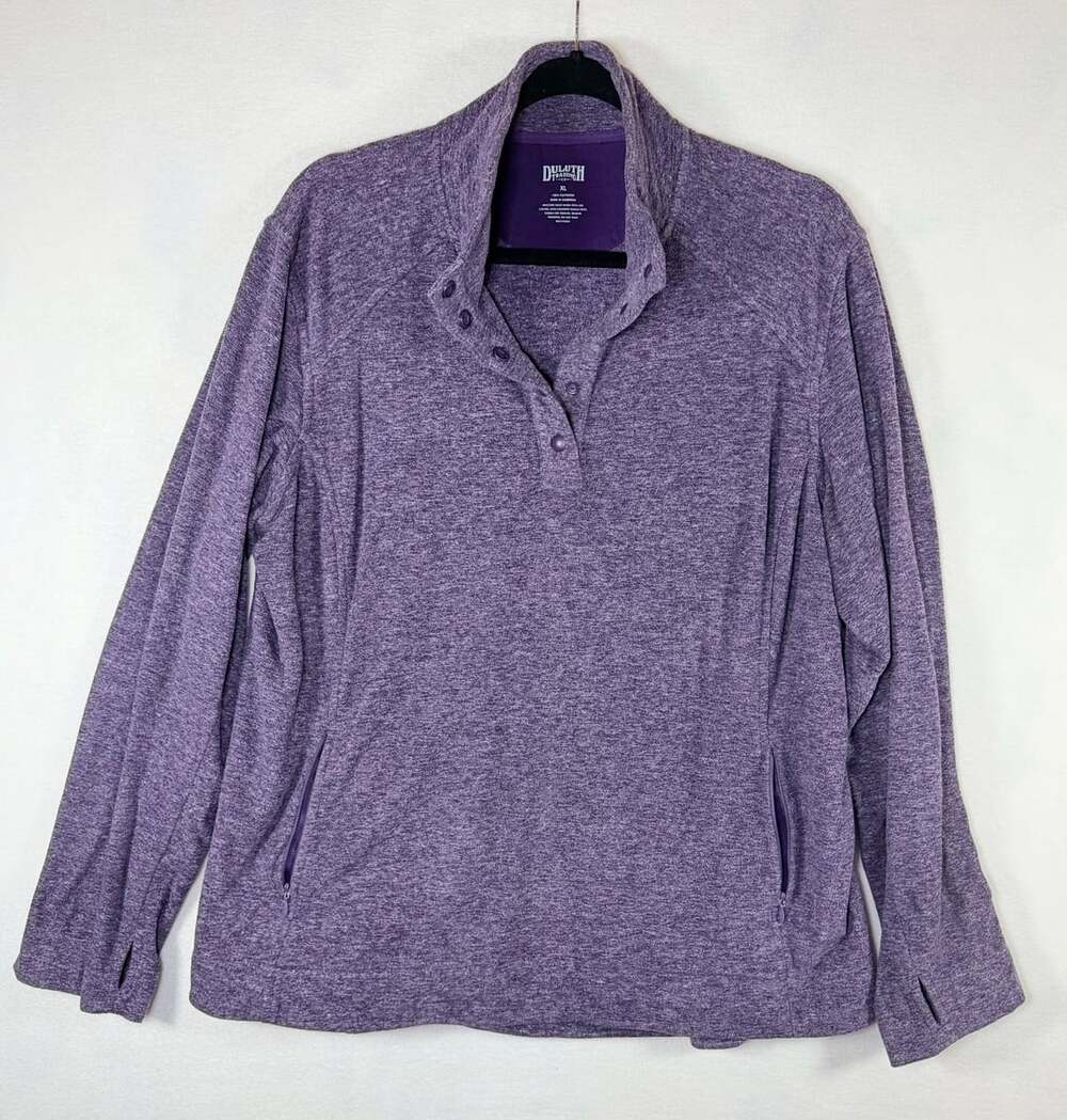Duluth Trading Co Fleece Pullover Snap Mock Neck Purple Heather Women’s XL